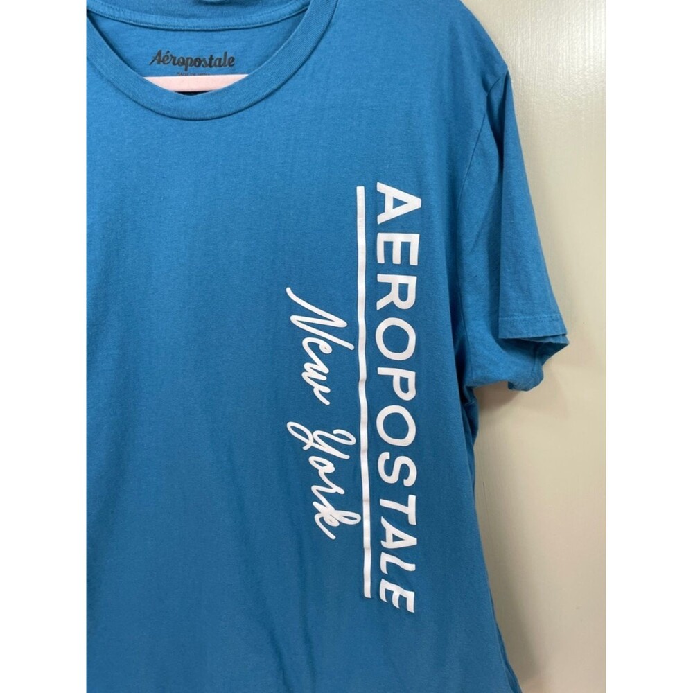 Aeropostale Men's Blue‎ Graphic Tee with White Vertical Logo - Picture 2 of 8